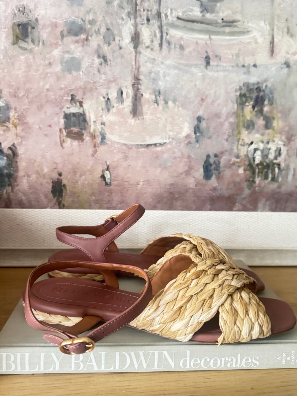 Tory Burch Elegant Woven Raffia Strap Leather Sandals - 9.5 - Picture 7 of 7
